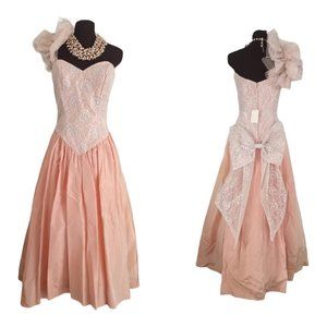 Vintage 80's Asymmetrical Prom Dress Gown NOS Ultra Glam Sz M